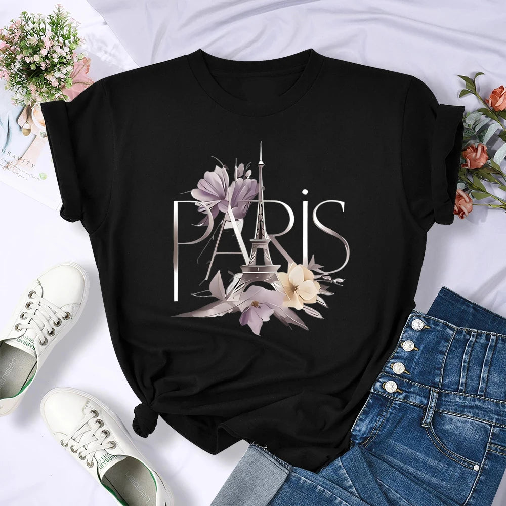 Women's Paris Print Round Neck T-Shirt